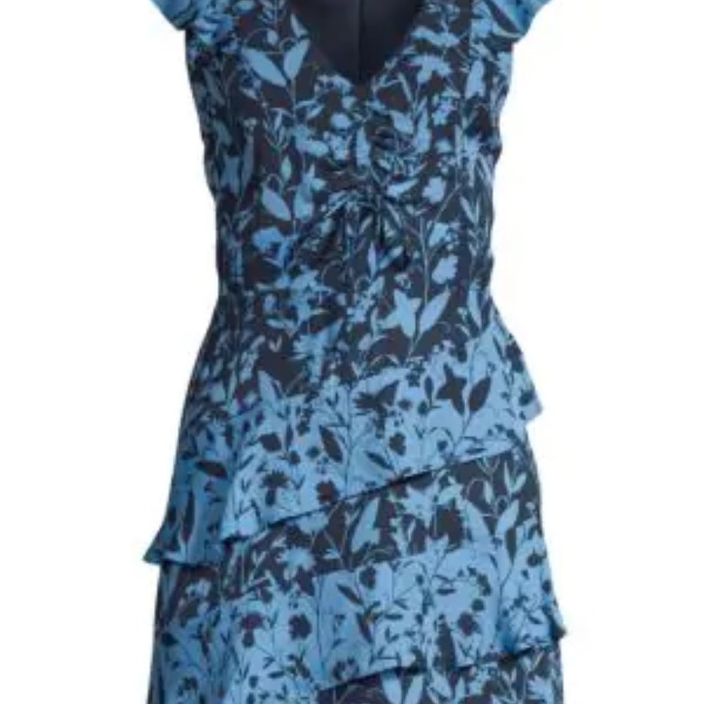 Parker Ruffled Floral Mini Dress In Midnight